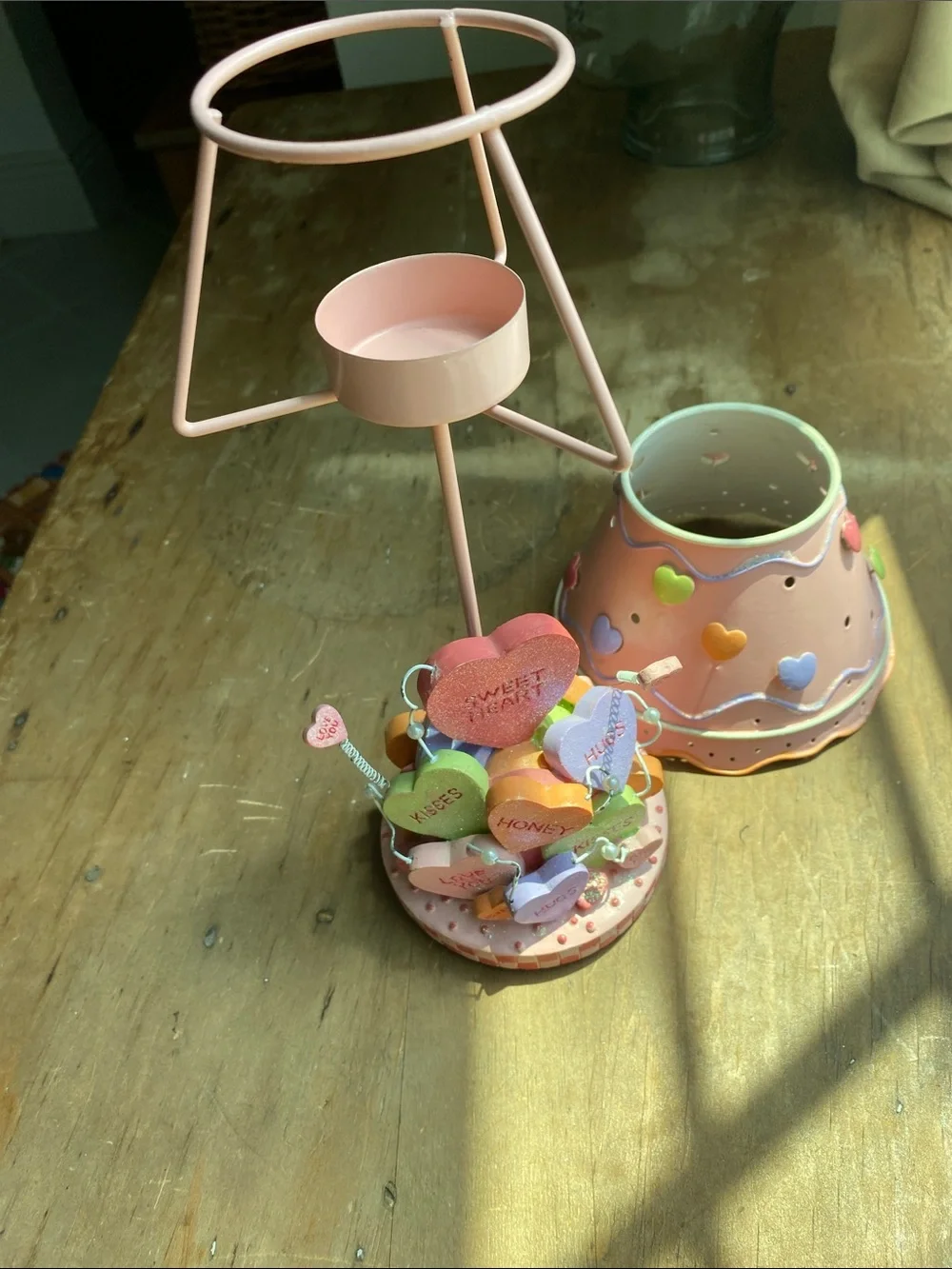 Pink Heart Candy Conversation Tealight Holder